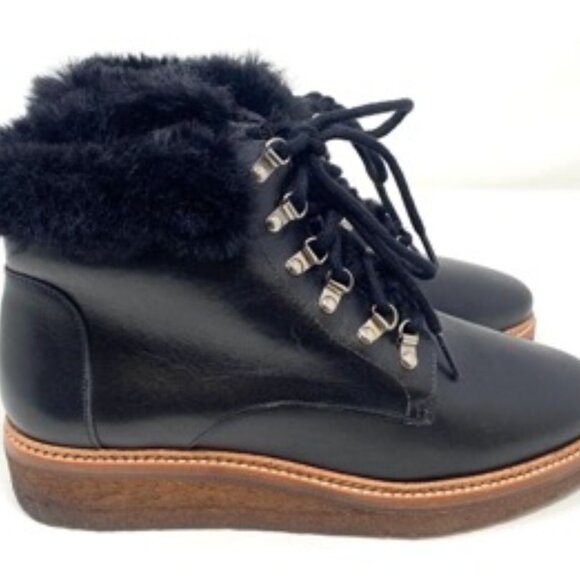 Botkier Winter Faux Fur Trim Gum Sole Women's Boot Black Leather Size 7.5 - Picture 1 of 6